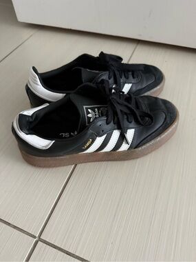 adidas women Black & White Leather Sneakers with Gum Sole